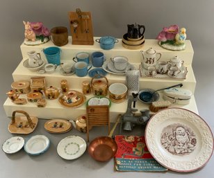 Lot Of Doll House Miniatures & Smalls, China, Granite Ware, Etc.