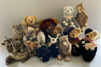 16 -  Assorted Stuffed Animals, 5  Jungle Toy Cats,  Teddy Bears, Hand Puppet, Etc.