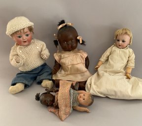2  Bisque Dolls & 2 Black Compo Dolls