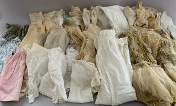 Lot Of Assorted Doll/childs/adult Clothes Including A White Wedding Dress