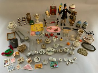 Opportunity Lot Of Doll House Miniatures, China, Picture Frames, Etc.