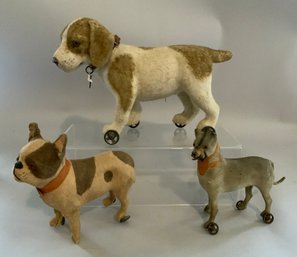 3  Early Composition Dogs On Wheels
