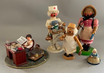 3 - Holzkunst Christian Ulbrieht Smokers, Man Seated At Desk & Woman Cleaning Fish