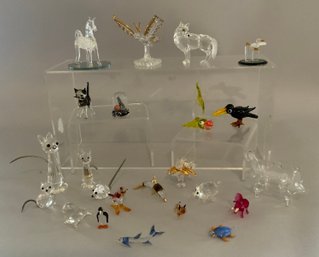 20 Pieces Of Blown Glass & Cut Crystal Animals, Some Swarovski