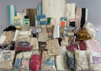 Lot Of Antique Lace, Ribbons, Trims, Some Silk, Etc.