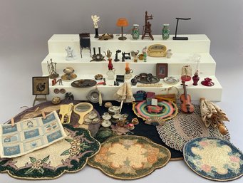Lot Of Antique Doll Miniatures, Smalls, & Rugs