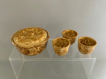 Four Pieces Antique Yellowware Sponge Or Spatter Decoration