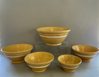 Five Pieces Yellowware Mixing Bowls