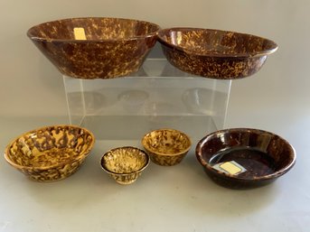Six Piece Yellowware Bowls Feature The Distinctive Rockingham Glaze