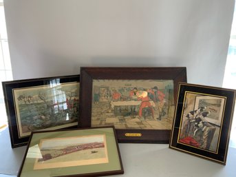 Four Pieces Framed Various Artwork, All With Hunting Theme