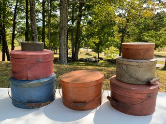 Seven Varying Antique Pantry Boxes/ Shaker Style With Handles