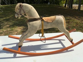 One 42x24.5 Wooden Rocking Horse With Glass Eyes