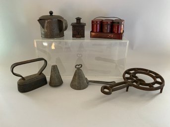 Seven Pieces Various Metal And Tin Items