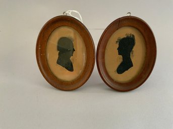Two Pieces 5x4 Antique Hollow-cut Silhouette Portrait In Wooden Frames