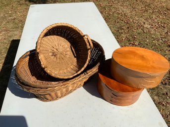 Lot Of Four Wooden Baskets And Boxes