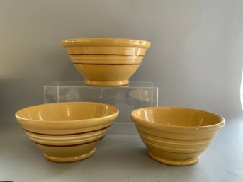 Three Pieces Antique Yellowware Mixing Bowls