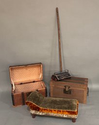 LOT OF ANTIQUE DOLL TRUNKS & TOYS