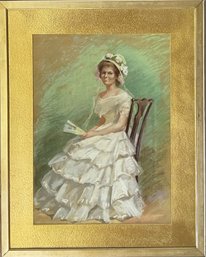 Signed Pastel, Lady In Bonnet In Chippendale Chair