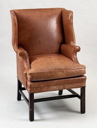George III Style Leather Upholstered Wing Chair