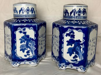 Pair Of Blue And White Porcelain Ginger Jars