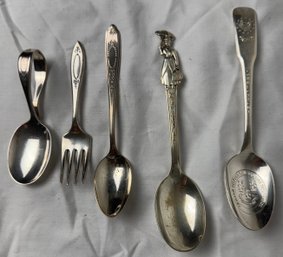 Silver Plate Childs Set, Mary Poppins Spoon And CT Souvenir Spoon