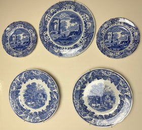 Five Spode Blue And White Plates