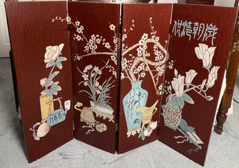 Four Panel Carved And Painted Oriental Decor