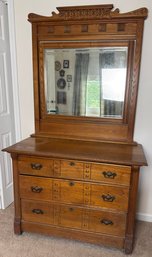 Antique Three Drawer Oak Chest With Mirror