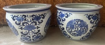 Pair Of Blue And White Planters