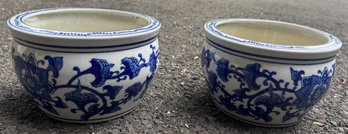 Pair Of Blue And White Planters
