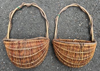 Two Wall Hanging Twig Baskets