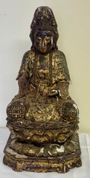 Asian Gilt Carved Quan Yin Seated Figure