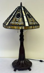 Tiffany Style Metal Art Noveau Lamp, Leaded Shade