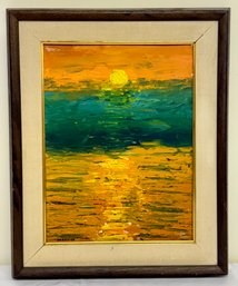Oil On Board Sunset Over Water, Signed Lower Left 'Marilyn'