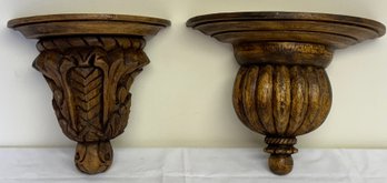 Two Carved Wood Wall Brackets