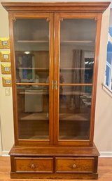 Antique Curio Cabinet With Two Walnut Pull Drawers