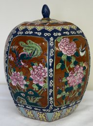 Chinese Lidded Hexagonal Polychrome Porcelain Jar
