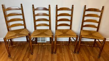 Set Of Four Rush Seat Ladder Back Chairs