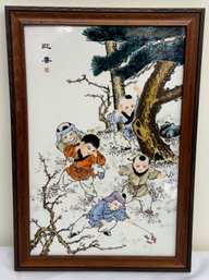 Chinese Porcelain Framed Panel, Boys At Play