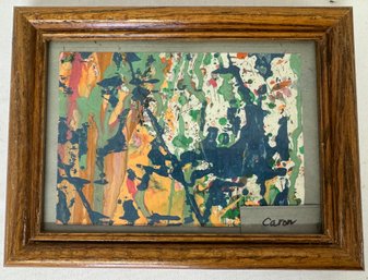 Small Abstract Oil On Paper, Signed 'Caron'