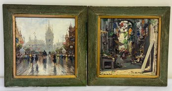 Pair Framed Painted Tiles, Signed 'Ferdelba'