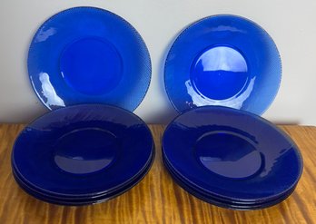 Ten Blue Glass Plates