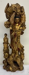 Chinese Carved Gilt Quan Yin Figure/Attendants
