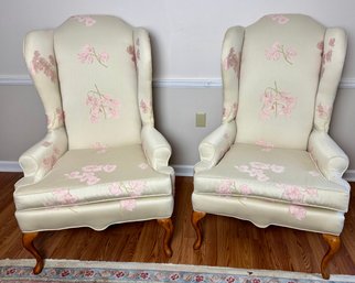 Pair Of High Back Wing Chairs