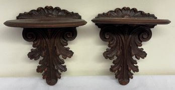 Pair Carved Wood Wall Brackets