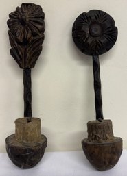 Two Asian Carved Wood Wall Sconces, From Ladles