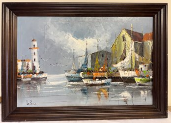 Oil On Canvas Harbor Scene, Signed Le Parc