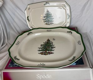 Two Large Spode Christmas Tree Platters