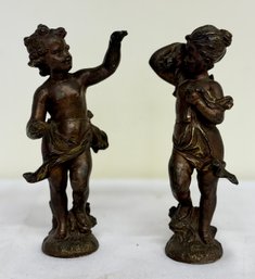 Pair Small Gilt Metal Classical Putti Figures