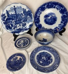 Large Lot Of Blue And White Dishware